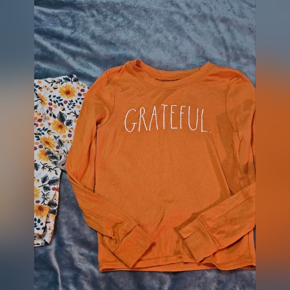 Rae Dunn Orange 'Grateful' Kids Pajama Set Fall Theme Sized Like 8/10
